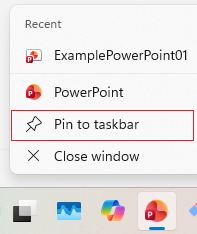 How to pin PowerPoint app to taskbar
